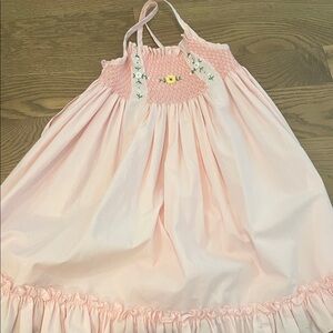 MomMe And More Light Pink Smocked Nightgown with Floral Embroidery
